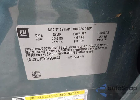 2009 Chevrolet Malibu Lt из США, поврежденный, VIN 1G1ZH57BX9F254824